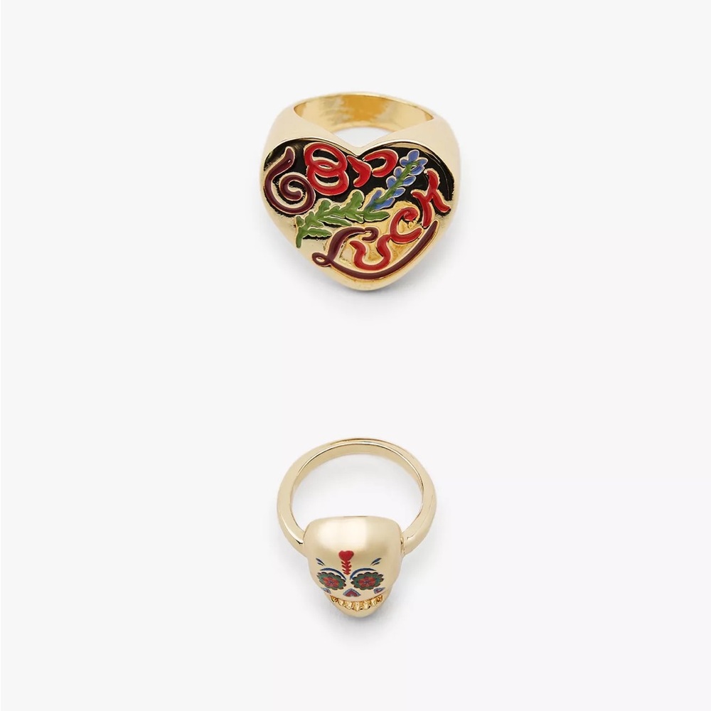 ZARA 2-PACK OF ENAMELED SKULL AND HEART RINGS NWT